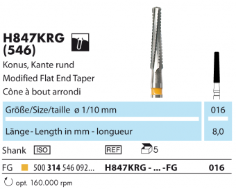 NTI H847KRG-016-FG - бор (финир) ТВС для ТН, конус, для титановых аббатментов (1 шт.)