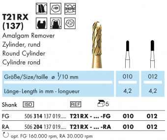 NTI T21RX-012-FG - бор ТВС для ТН, для удаления пломб и клея (1 шт.)